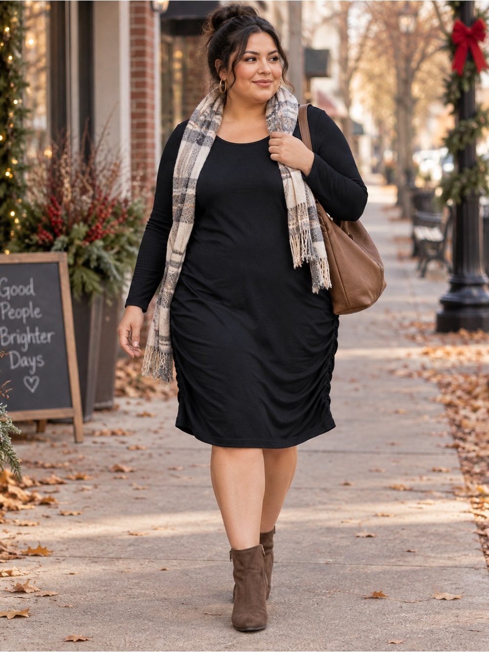 Old Navy Black Long-Sleeve Knit Plus Size 2X Dress with Ruched Side Detail